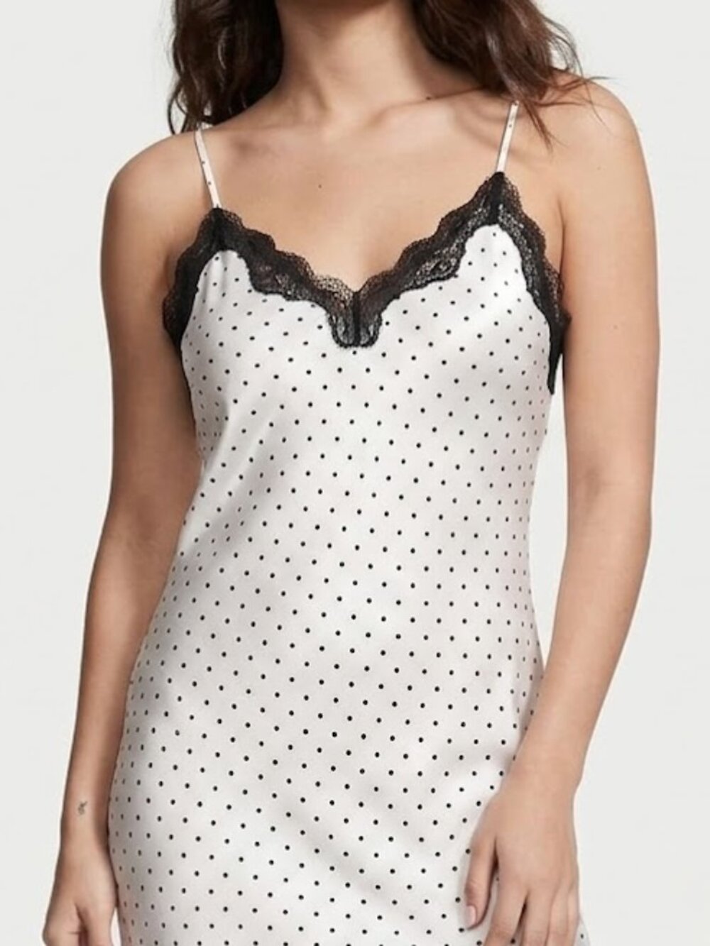 Victoria's Secret Pink Chemise with Black Lace and Polka Dots